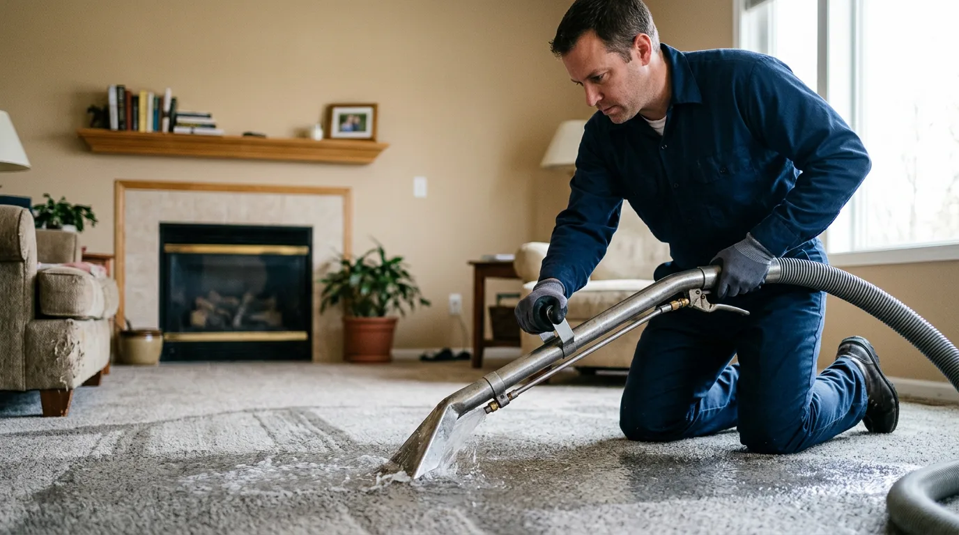 Water damage restoration technician working near Leslie, WV
